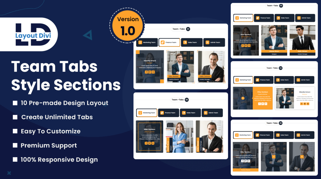 Divi Custom Tabs For Team Layout Pack Divi Layouts