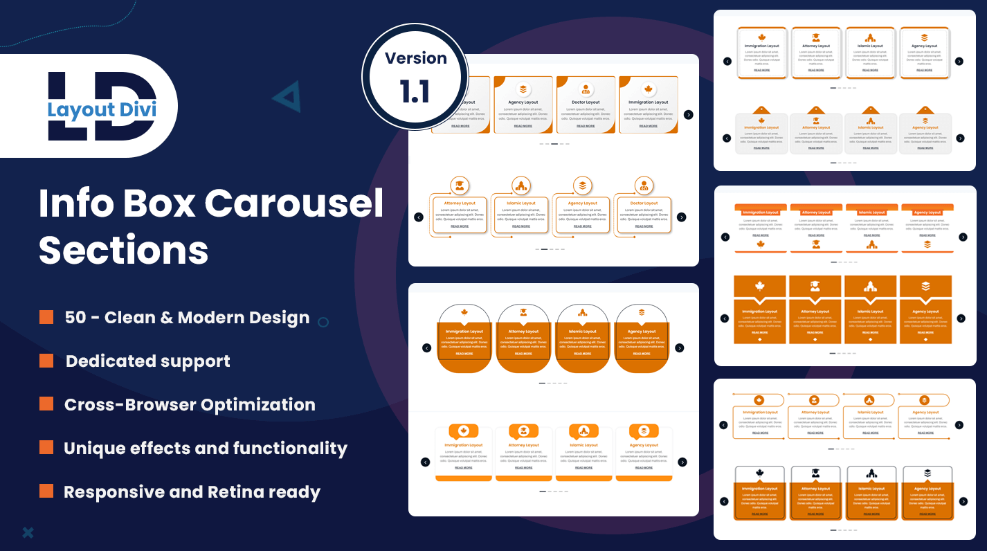 Info Box Carousel Sections - Divi Layout Pack