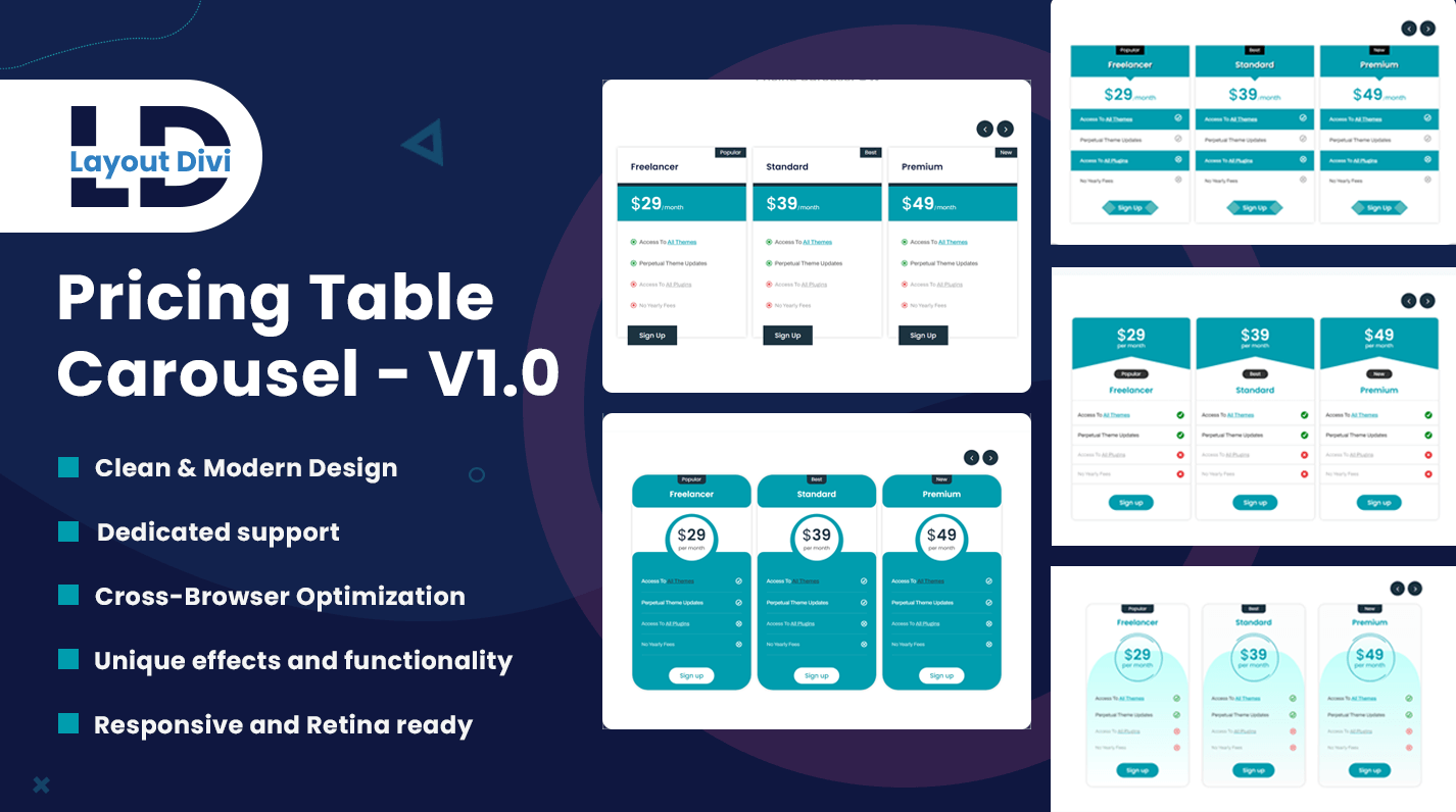 Pricing Table Carousel Sections V1.0 - Divi Layout Pack