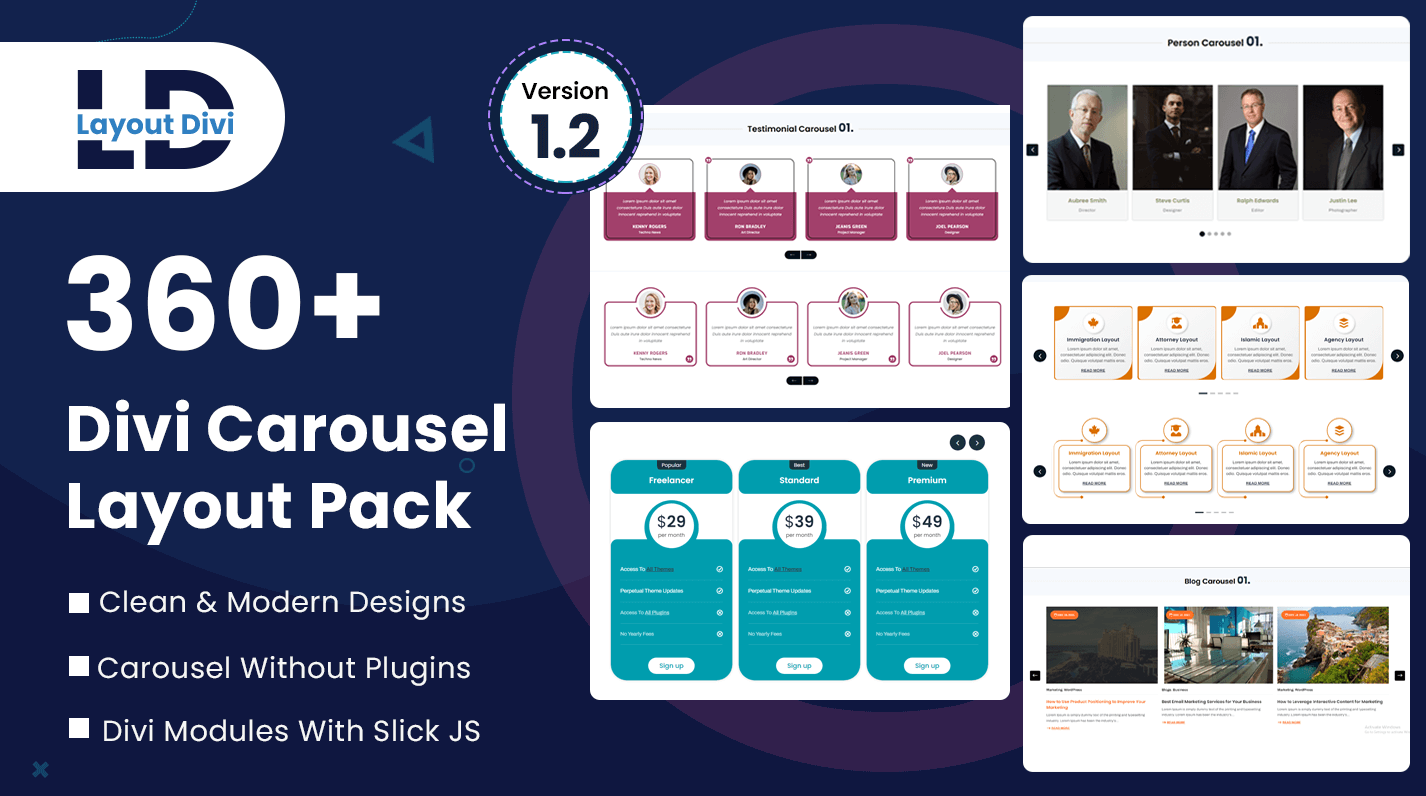 Divi Carousel Layout Bundle (360+ Layout Pack)