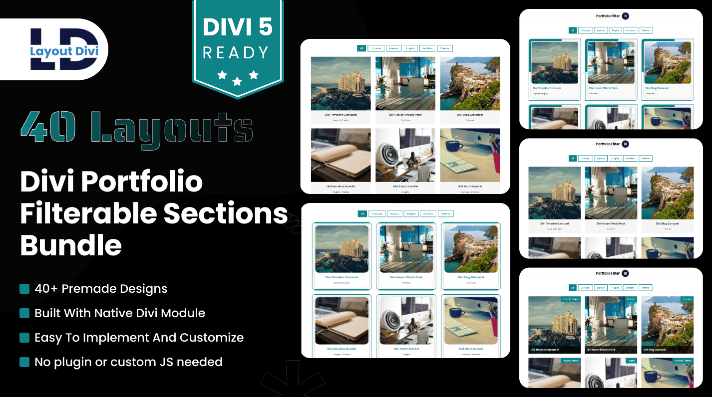 Divi Portfolio Filterable Sections Bundle (40+ Layouts)