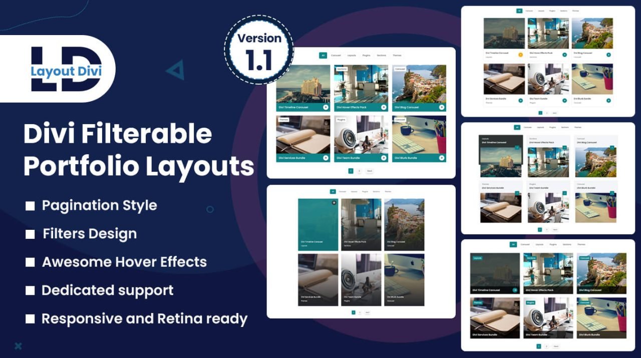 Divi Filterable Portfolio Module Layout Pack | Divi Layouts