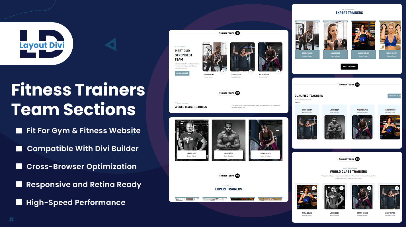 Fitness Trainers Team Sections - Divi Layout Pack