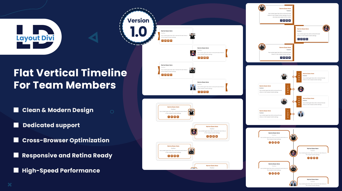 Flat Vertical Timeline For Team Members Layouts