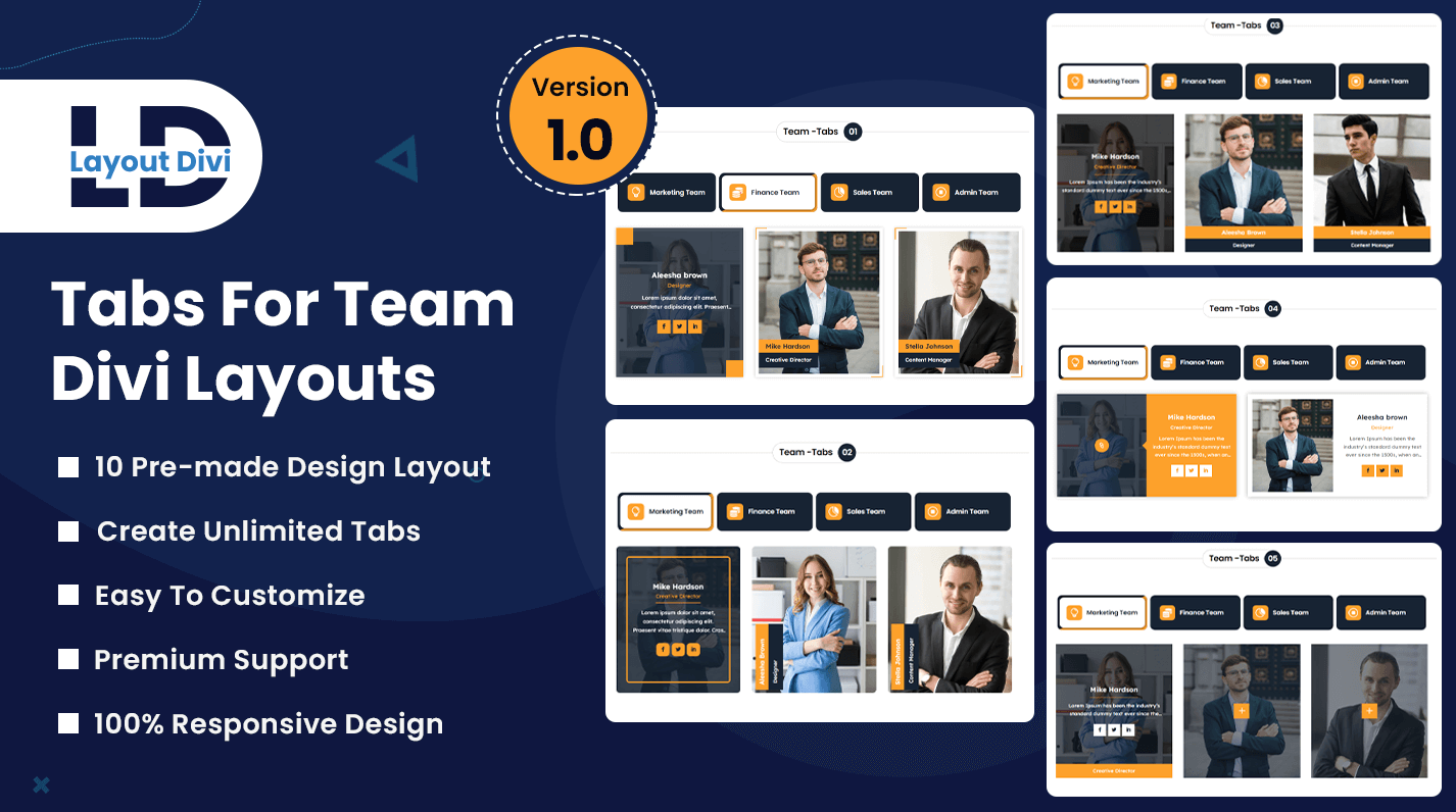 Tabs For Team Page Divi Layout Pack