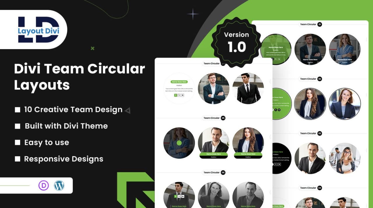 Divi Team Circular Design Layouts | Divi Layouts | The Divi Marketplace