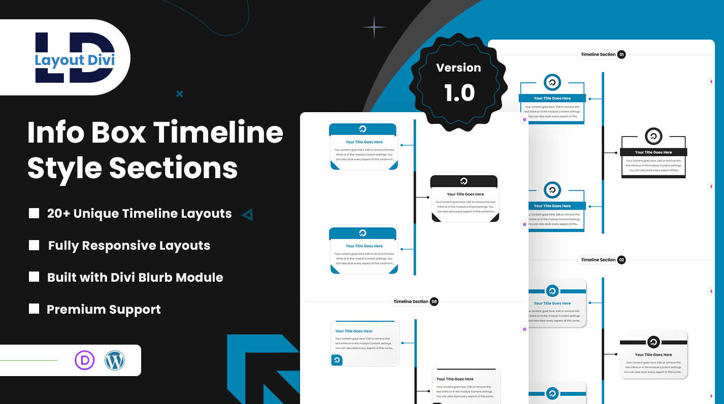 Info Box Timeline Style Sections - Divi Layout Pack