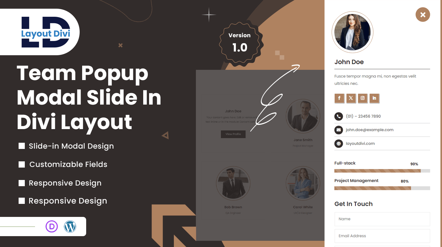 Team Member Popup Modal Slide In Layout for Divi - Featured Image