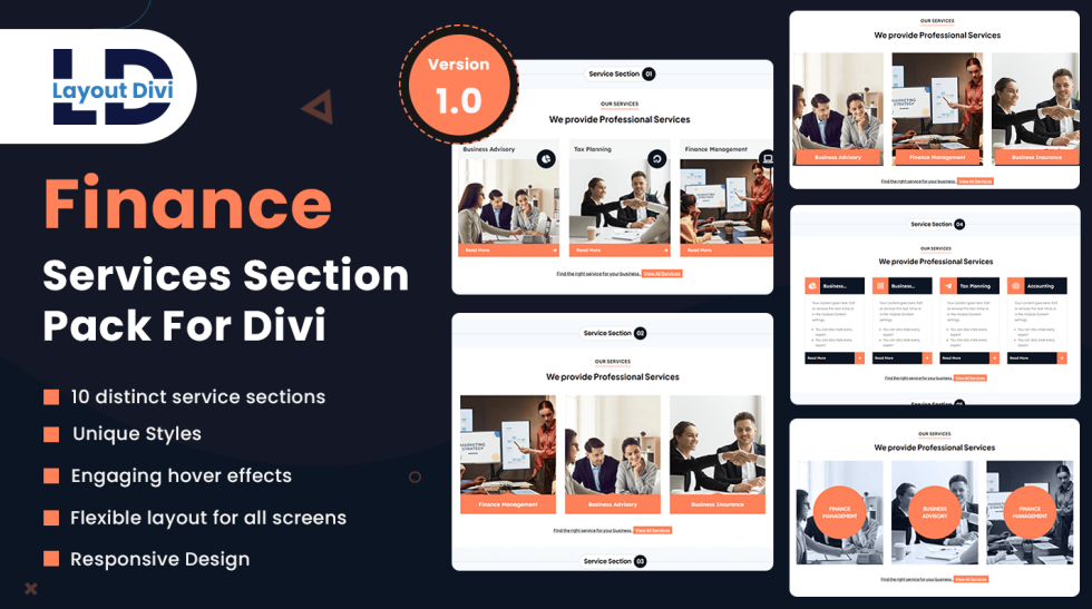 Finance Services Section Designs Pack for Divi | Divi Layouts | The ...