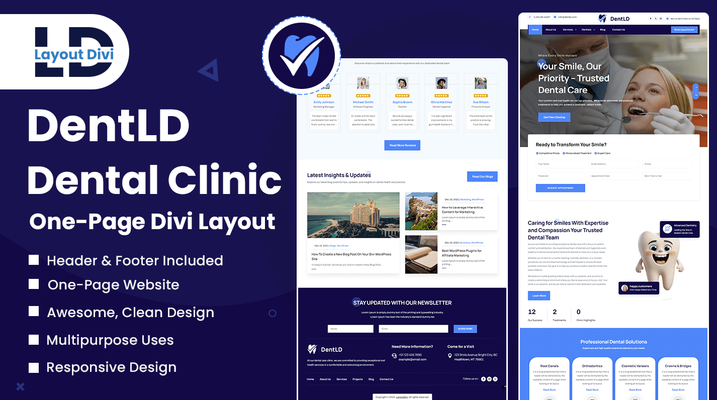 DentLD-Dental Clinic One-Page Divi Layout-Featured Image