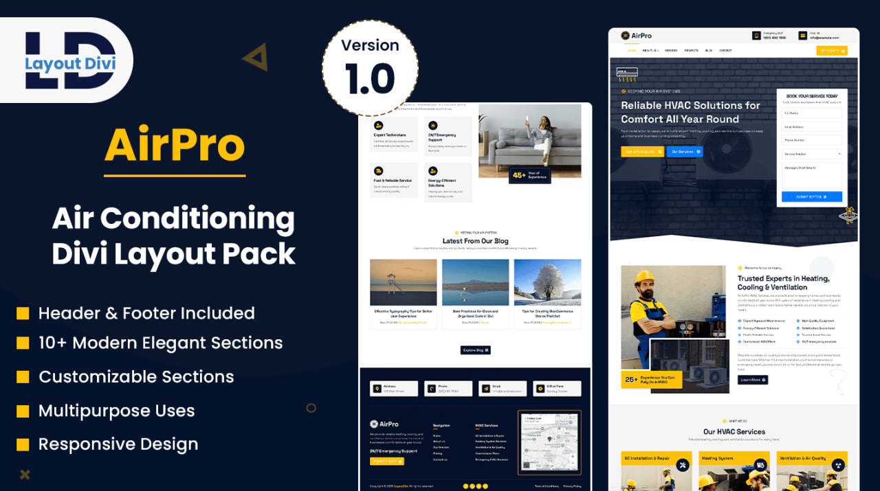 AirPro - Air Conditioning Services Divi Layout Pack | Divi Layouts ...