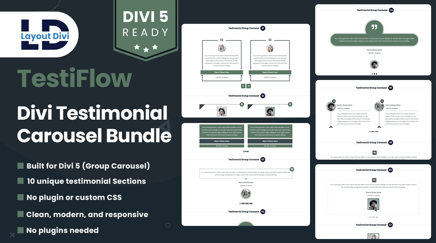 TestiFlow – Divi 5 Testimonial Carousel Section Pack Featured Image