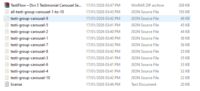 TestiFlow – Divi 5 Testimonial Carousel Section Pack - File Structure