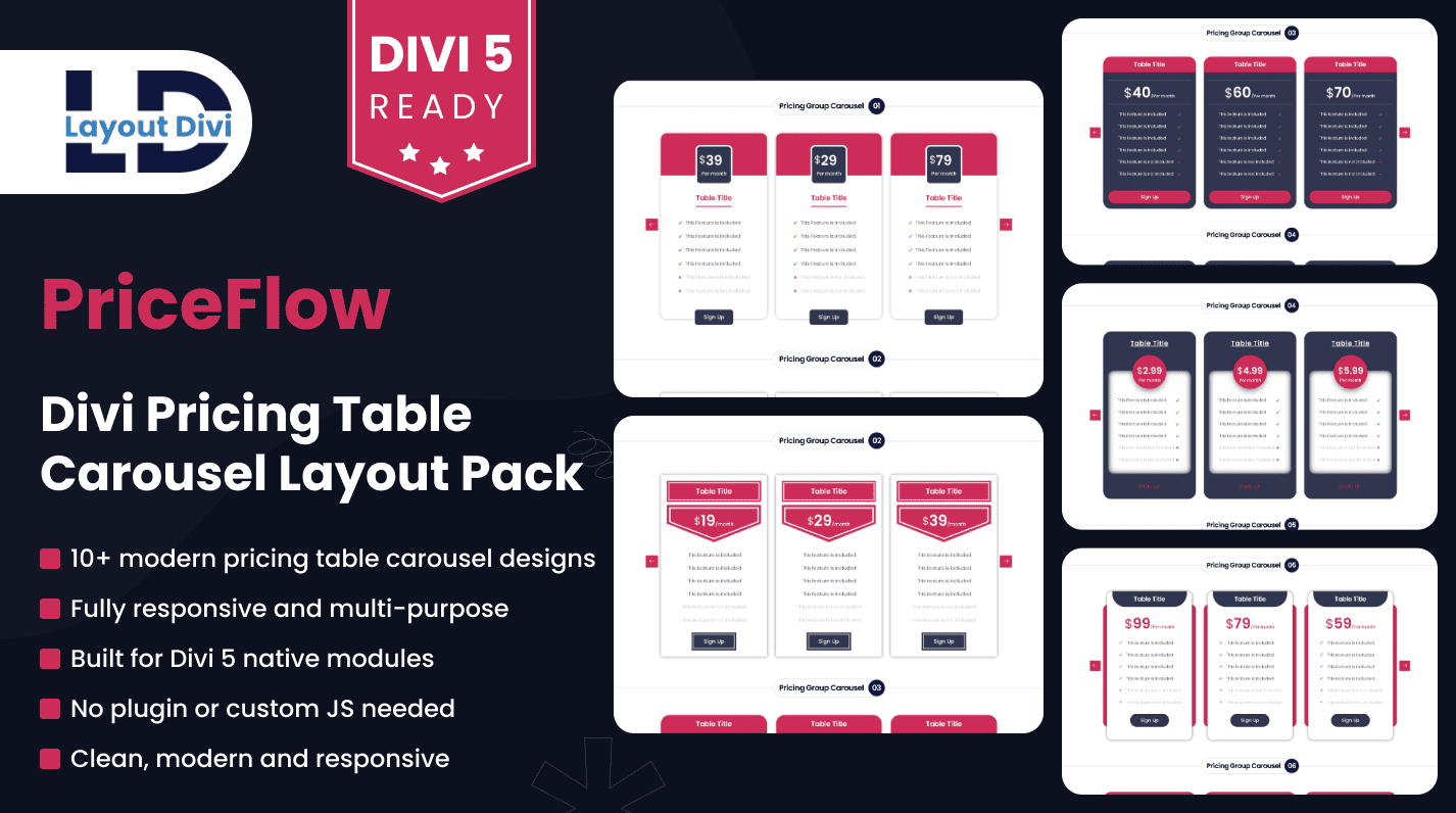 Divi Pricing Table Box Carousel Section Bundle - Featured Image