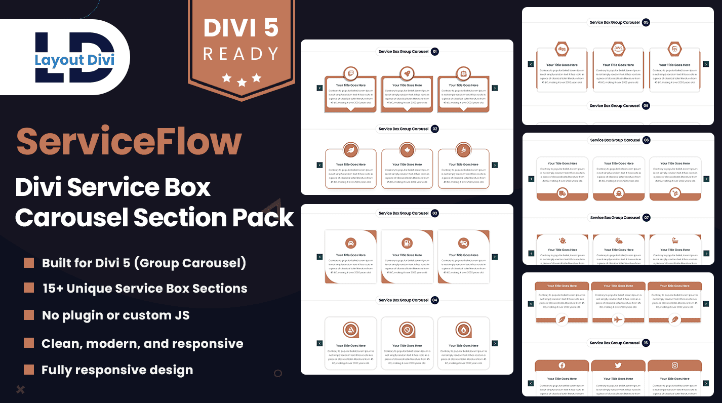 ServiceFlow – Divi Service Box Carousel Section Pack