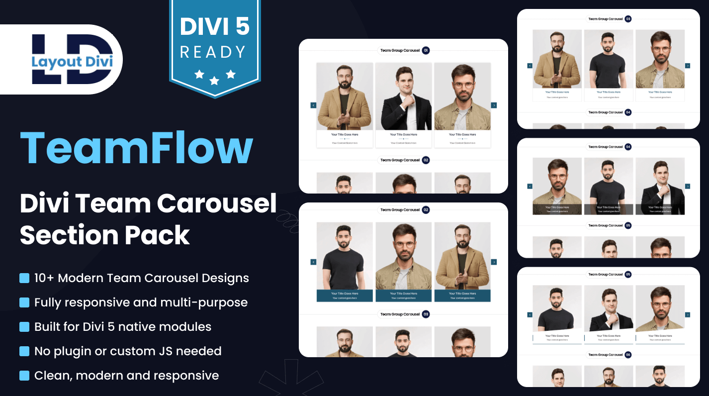 TeamFlow – Divi Team Group Carousel Section Pack Featured Image