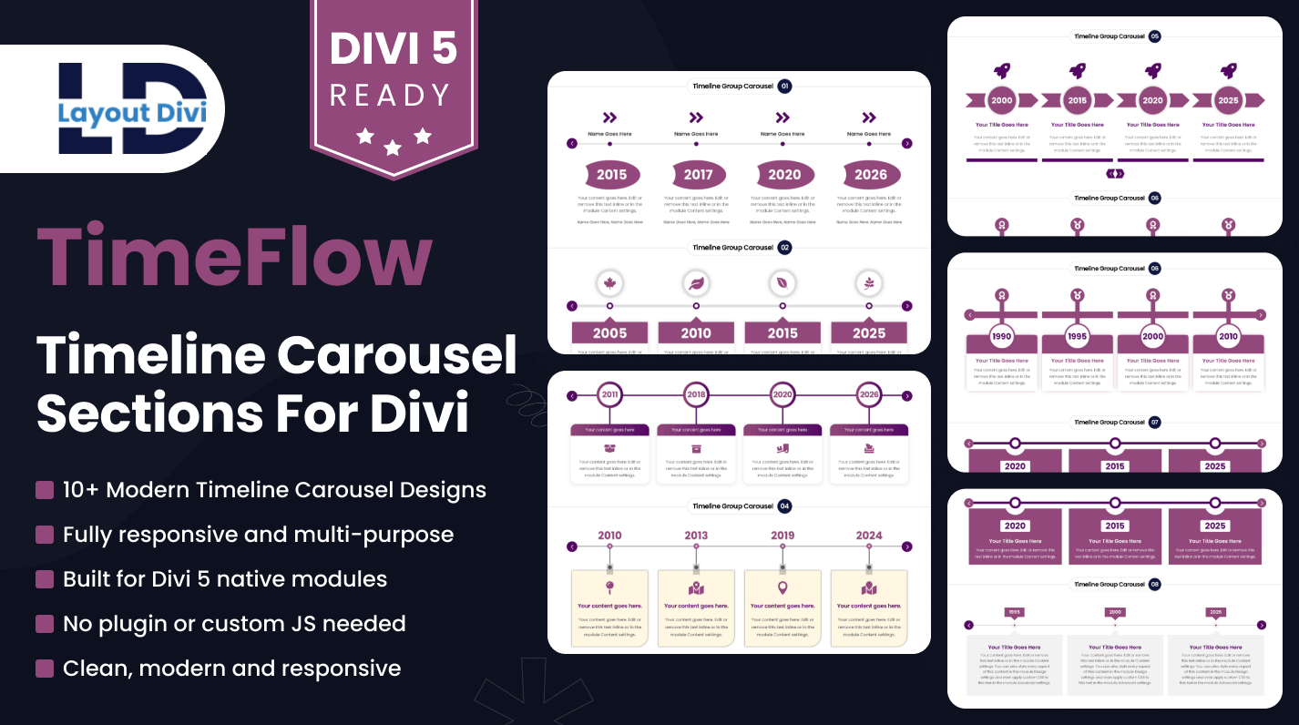 TimeFlow – Timeline Carousel Sections for Divi - Featured Image